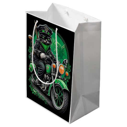 Sac Cadeau Moyen Chat noir conduite vélo St. Patrick's Day (Dos Angle)
