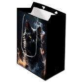 Sac Cadeau Moyen Chat noir dans un brouillard de fumée Mystifié (Devant Angle)