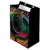 Sac Cadeau Moyen Chat Noir Dragon Vert (Devant Angle)