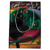 Sac Cadeau Moyen Chat Noir Dragon Vert (Dos)