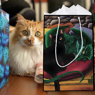 Sac Cadeau Moyen Chat Noir Dragon Vert