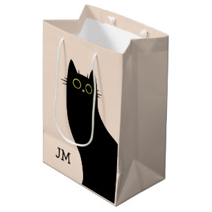 Sac Cadeau Moyen Chat noir mignon dans le style Mid Century