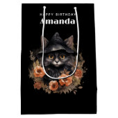 Sac Cadeau Moyen Chat noir mignon dans une sorcière Casquette Anniv (Dos)