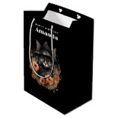 Sac Cadeau Moyen Chat noir mignon dans une sorcière Casquette Anniv (Dos Angle)