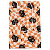Sac Cadeau Moyen Chat noir rétro Motif chèque orange (Devant)