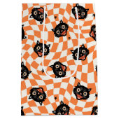 Sac Cadeau Moyen Chat noir rétro Motif chèque orange (Dos)