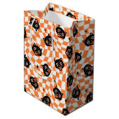 Sac Cadeau Moyen Chat noir rétro Motif chèque orange (Dos Angle)
