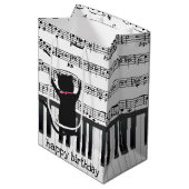 Sac Cadeau Moyen Chat Noir Sur Touches De Piano (Devant Angle)
