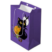 Sac Cadeau Moyen Chat noir violet Citrouille d'Halloween (Devant Angle)