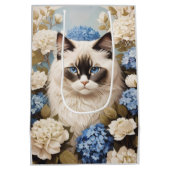 Sac Cadeau Moyen Chat Ragdoll Avec Fleurs Bleues D'Hydrangée (Dos)
