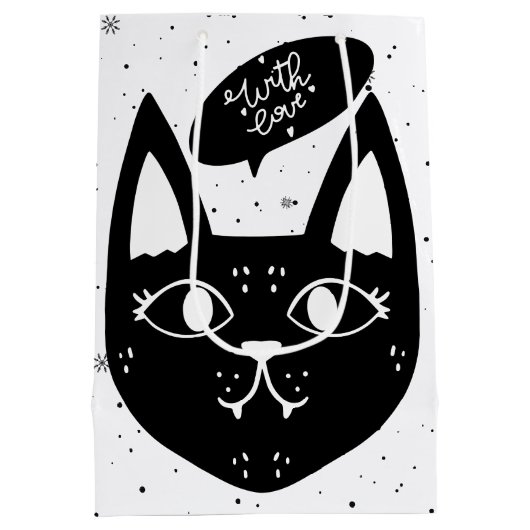 Sac Cadeau Moyen Chat scandinave disant avec amour noir et blanc (Dos)