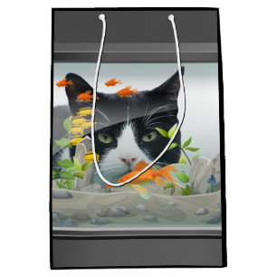 Sac Cadeau Moyen Chat scrutant dans l'aquarium