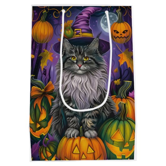Sac Cadeau Moyen Chat Sibérien éffrayant Halloween sorcière et Citr (Dos)