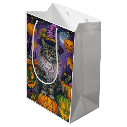 Sac Cadeau Moyen Chat Sibérien éffrayant Halloween sorcière et Citr (Dos Angle)