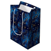 Sac Cadeau Moyen Chat sorcier sarcelle or astrologie (Devant Angle)