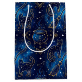 Sac Cadeau Moyen Chat sorcier sarcelle or astrologie (Devant)