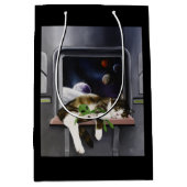 Sac Cadeau Moyen Chat tabby vaisseau spatial Peluche extraterrestre (Devant)