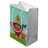 Sac Cadeau Moyen Chat Whimsical assis dans un thé Noël (Dos Angle)