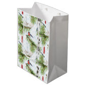 Sac Cadeau Moyen Chaton de Noël avec Oiseaux (Devant Angle)