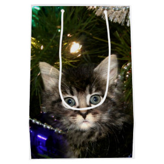 Sac Cadeau Moyen Chaton tigré dans l'arbre de Noël