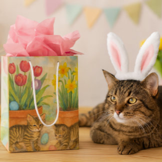 Sac Cadeau Moyen Chatons jouant avec des œufs de Pâques