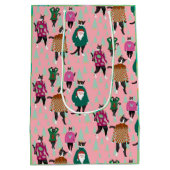 Sac Cadeau Moyen Chats amusants dans des pulls de Noël moches rose (Dos)