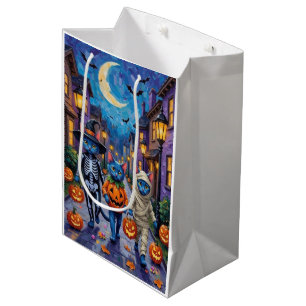 Sac Cadeau Moyen Chats Bleus Russes en Costumes d'Halloween