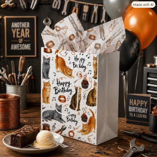 Sac Cadeau Moyen Chats d'anniversaire avec outils en fil de cuivre