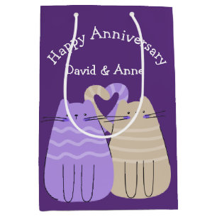 Sac Cadeau Moyen Chats d'anniversaire sur le violet