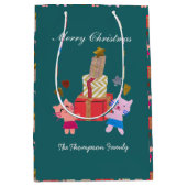 Sac Cadeau Moyen Chats de fête avec Noël vert (Devant)