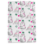 Sac Cadeau Moyen Chats et fleurs en blanc (Devant)