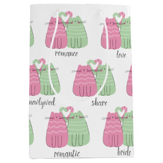 Sac Cadeau Moyen Chats Mariages roses et verts (Devant)
