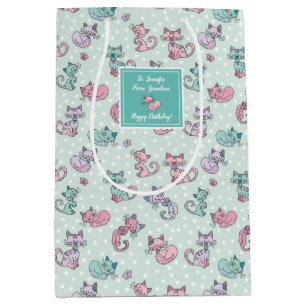 Sac Cadeau Moyen Chats mignons Pastel Turquoise rose violet Polka p