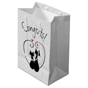 Sac Cadeau Moyen Chats noirs aux Coeurs rouges