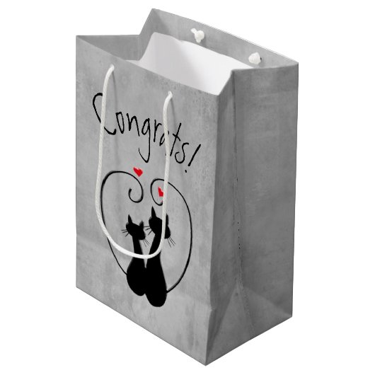 Sac Cadeau Moyen Chats noirs avec des cœurs (Devant Angle)