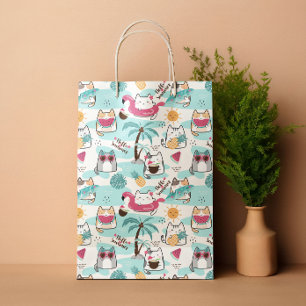 Sac Cadeau Moyen Chats tropicaux d'été rose pastel