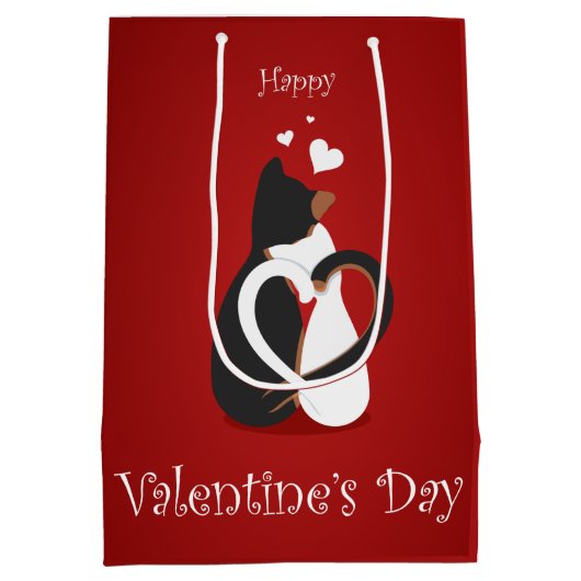 Sac Cadeau Moyen Chats Valentine avec des sentiers de coeur enmêlés (Dos)