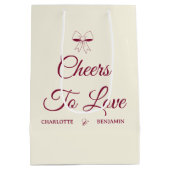 Sac Cadeau Moyen Cheers To Love Burgundy Script Ivory Bow Wedding (Dos)