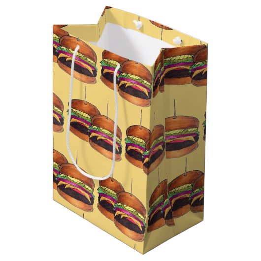 Sac Cadeau Moyen Cheeseburger Hamburger Sliders Bar Food (Devant Angle)