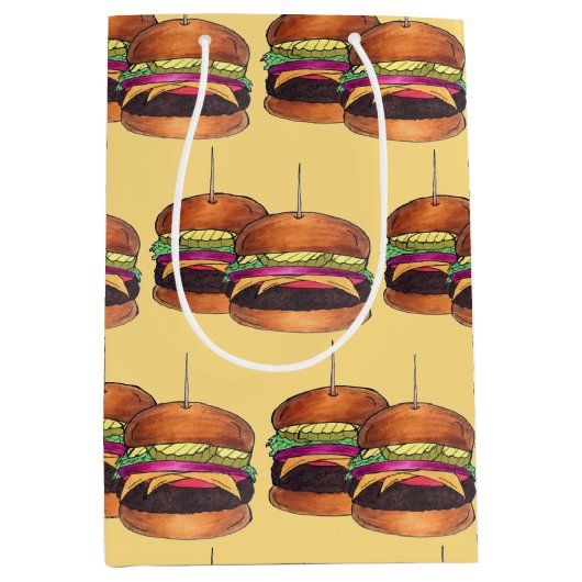 Sac Cadeau Moyen Cheeseburger Hamburger Sliders Bar Food (Devant)