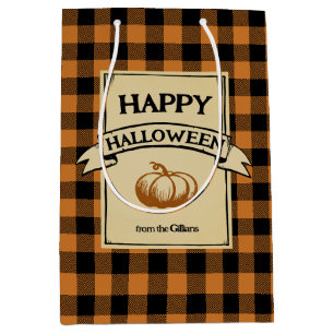 Sac Cadeau Moyen chèque orange halloween plissé