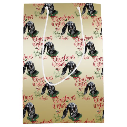 Sac Cadeau Moyen CHÈQUE | voeux de Noël Bébé Chèvre Baisers Nubian (Devant)