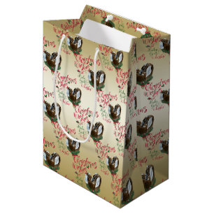 Sac Cadeau Moyen CHÈQUE voeux de Noël Bébé Chèvre Baisers Nubiens