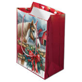 Sac Cadeau Moyen Cheval à la ferme Noël (Devant Angle)