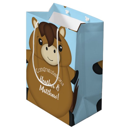 Sac Cadeau Moyen Cheval Baby shower Blue Boy (Dos Angle)