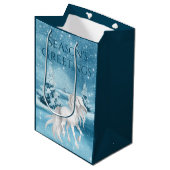 Sac Cadeau Moyen Cheval blanc Bonnes Fêtes d'hiver Noël (Devant Angle)