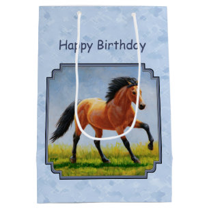 Sac Cadeau Moyen Cheval Buckskin courant bleu clair