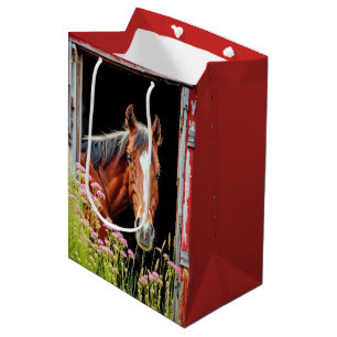 Sac Cadeau Moyen Cheval D'Anniversaire À La Porte De La Grange Avec