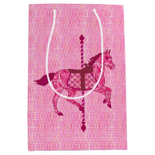 Sac Cadeau Moyen Cheval de carrousel - Fuchsia rose (Devant)