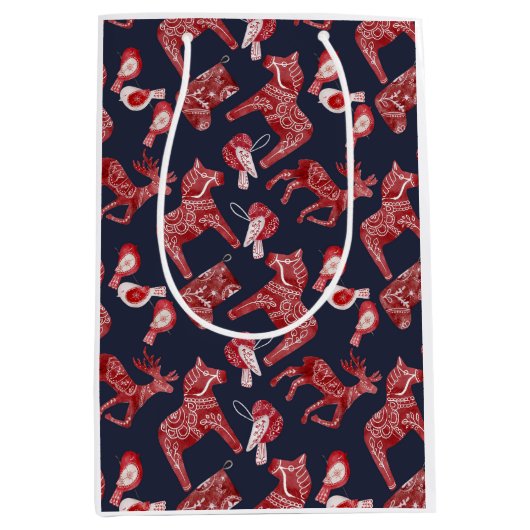 Sac Cadeau Moyen Cheval de Dala de l'aquarelle scandinave (Devant)